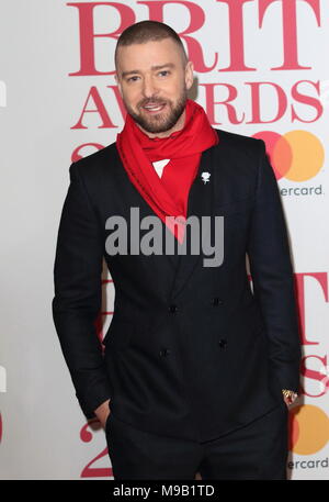 Die BRIT Awards 2018 - Roter Teppich Anreise mit: Justin Timberlake Wo: London, Vereinigtes Königreich, wenn: 21 Feb 2018 Credit: WENN.com Stockfoto