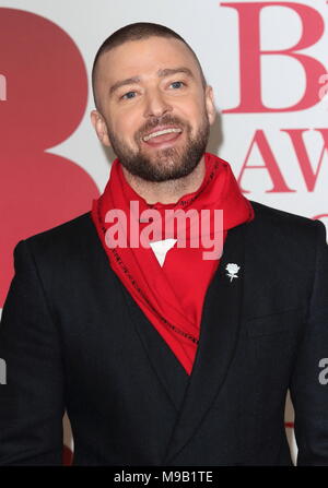 Die BRIT Awards 2018 - Roter Teppich Anreise mit: Justin Timberlake Wo: London, Vereinigtes Königreich, wenn: 21 Feb 2018 Credit: WENN.com Stockfoto