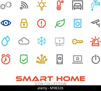 Satz von 24 Smart house farbige Zeile für Symbole Stock Vektor