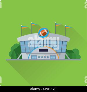 Flache Bauweise lange Schatten American Football Stadion Gebäude Vector Illustration Stock Vektor