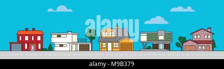 Dorf Nachbarschaft Color Vector Illustration mit zeitgenössischen und modernbuildings Stock Vektor