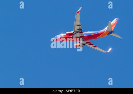 Südwesten Airlines Jet Flugzeug über Las Vegas. Stockfoto