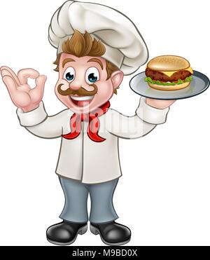 Koch Holding Burger Zeichentrickfigur Stock Vektor