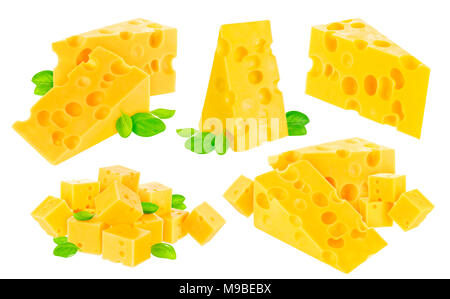 Käse isoliert auf weißem Hintergrund. Sammlung Stockfoto
