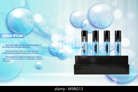 Revitalisierendes Serum Flasche Vorlage für Inserate oder Zeitschrift Hintergrund. Realistische 3D-Vektor Iillustration Stock Vektor
