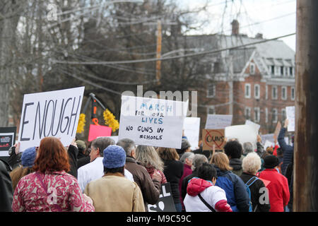 Northampton, Massachusetts, USA. 24. März, 2018. Pioneer Valley März für unser Leben. Die Marken, die in den Vereinigten Staaten und anderen Ländern am 24. März 2018 stattfand, verstärkte Unterstützung Gun Control im Zuge einer tödlichen Masse schießen auf Marjory Stoneman Douglas High School in Parkland, Florida, das viele andere tödliche Massenerschießungen in den Vereinigten Staaten gefolgt. Credit: Susan Pease/Alamy leben Nachrichten Stockfoto