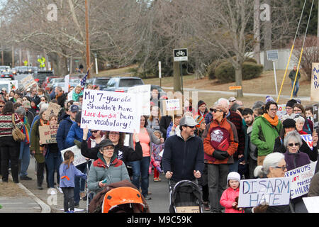 Northampton, Massachusetts, USA. 24. März, 2018. Pioneer Valley März für unser Leben. Die Marken, die in den Vereinigten Staaten und anderen Ländern am 24. März 2018 stattfand, verstärkte Unterstützung Gun Control im Zuge einer tödlichen Masse schießen auf Marjory Stoneman Douglas High School in Parkland, Florida, das viele andere tödliche Massenerschießungen in den Vereinigten Staaten gefolgt. Credit: Susan Pease/Alamy leben Nachrichten Stockfoto