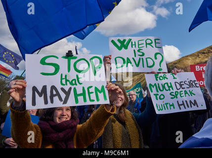 Edinburgh, Schottland, 24. März 2018, Demonstranten mit hoch erhobenen Plakaten im März für Europa Demonstration in Edinburgh, Großbritannien. Kredit JJ Walters/Alamy leben Nachrichten Stockfoto