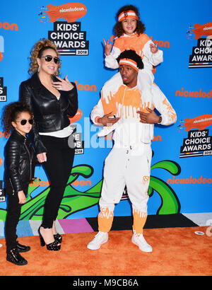 Mariah Carey, Monroe Kanone, Nick Cannon, marokkanische Scott Cannon 099 nimmt an der Nickelodeon Kids' Choice Awards 2018 im Forum am 24. März 2018 in Inglewood, Kalifornien Stockfoto