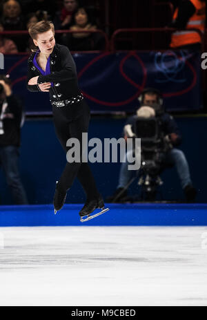 Mailand, Italien. 24 Mär, 2018. Michail Kolyada Russlands führt während der Männer Kür Wettbewerb 2018 ISU World Eiskunstlauf-WM in Mailand, Italien, am 24. März 2018. Michail Kolyada bronze mit 272.32 Punkten insgesamt. Credit: Jin Yu/Xinhua/Alamy leben Nachrichten Stockfoto