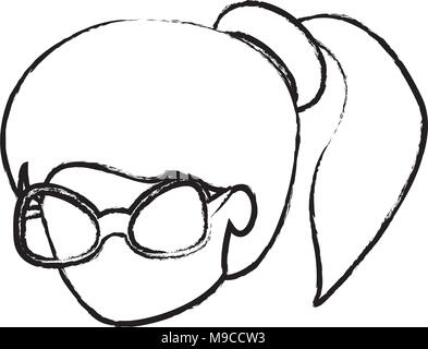 Skizze des Avatars Frau Brille trägt auf weißem Hintergrund, Vector Illustration Stock Vektor