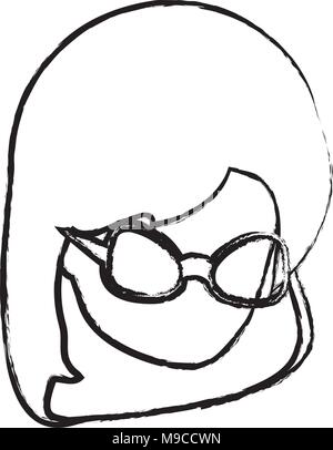 Skizze des Avatars Frau Brille trägt auf weißem Hintergrund, Vector Illustration Stock Vektor