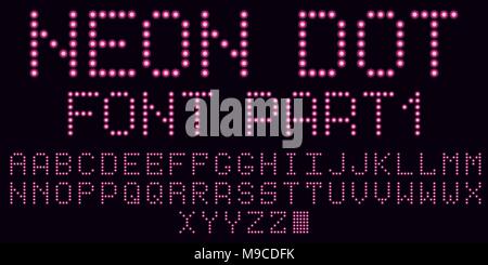 Neon dot Font in Rosa, Teil 1. Vektor handgefertigte Alphabet bestehend aus Neon punkten. Großbuchstaben neon Buchstaben Stock Vektor