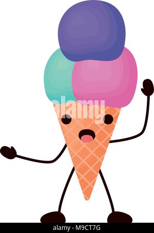 Kawaii Eis über weißen Hintergrund überrascht, farbenfrohen Design. Vector Illustration Stock Vektor