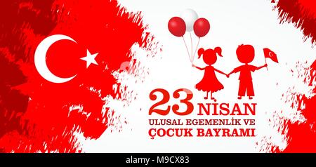 23. Nisan cocuk baryrami. Übersetzung: Türkisch 23. April Tag der Kinder. Vector Illustration. Stock Vektor