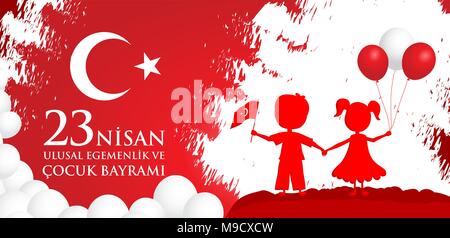 23. Nisan cocuk baryrami. Übersetzung: Türkisch 23. April Tag der Kinder. Vector Illustration. Stock Vektor