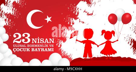 23. Nisan cocuk baryrami. Übersetzung: Türkisch 23. April Tag der Kinder. Vector Illustration. Stock Vektor