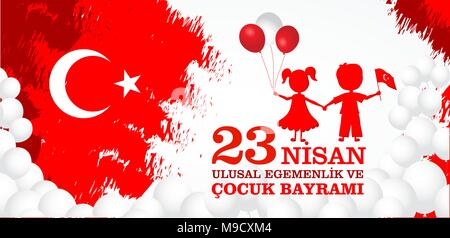 23. Nisan cocuk baryrami. Übersetzung: Türkisch 23. April Tag der Kinder. Vector Illustration. Stock Vektor