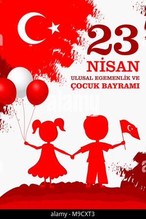 23. Nisan cocuk baryrami. Übersetzung: Türkisch 23. April Tag der Kinder. Vector Illustration. Stock Vektor