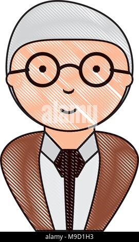 Alte Mann mit Anzug und Brille mit weißem Hintergrund, farbenfrohen Design. Vector Illustration Stock Vektor