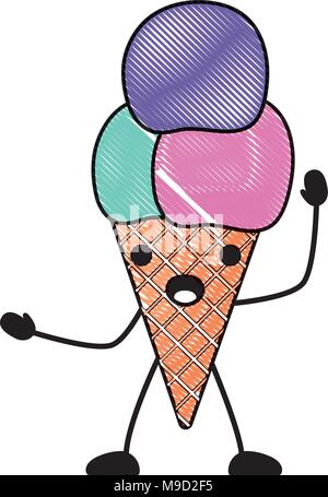 Kawaii Eis über weißen Hintergrund überrascht, farbenfrohen Design. Vector Illustration Stock Vektor
