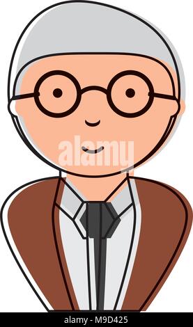 Alte Mann mit Anzug und Brille mit weißem Hintergrund, farbenfrohen Design. Vector Illustration Stock Vektor