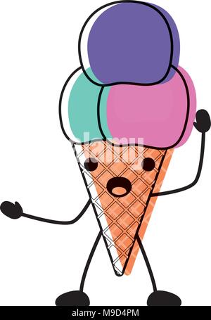 Kawaii Eis über weißen Hintergrund überrascht, farbenfrohen Design. Vector Illustration Stock Vektor