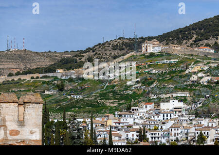 Der Sacromonte (Granada) Blick von La Alhambra Stockfoto