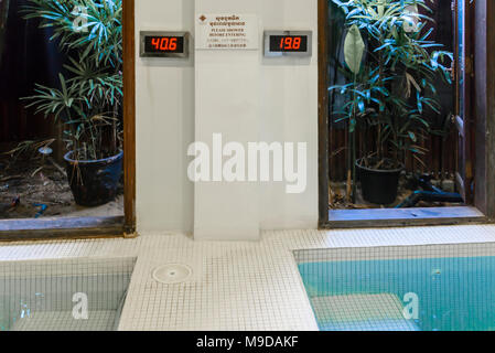 Thermometer mit einem Whirlpool und Tauchbecken in einem Hotel Spa, Siem Reap, Kambodscha Stockfoto