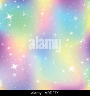 Einhorn Hintergrund mit Regenbogen mesh. Kawaii Universum Banner in Princess Farben. Fantasy gradient Kulisse mit Hologramm. Holographische Einhorn backgrou Stock Vektor