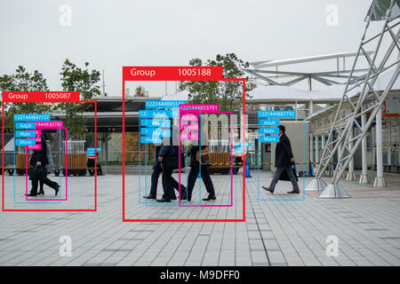 Iot maschinelles Lernen mit menschlichen und Objekterkennung, die künstliche Intelligenz verwenden, um Messungen, analytische und identische Konzept, es erfindet t Stockfoto