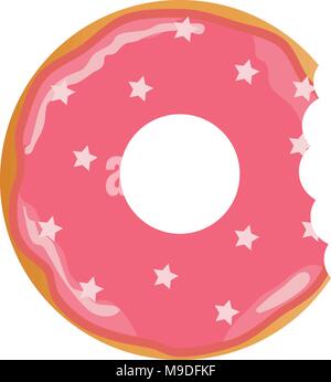 Donut mit einem Mund Bissen auf weißem Hintergrund. Vector Illustration Flat Style Stock Vektor