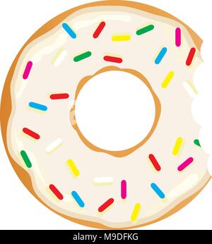 Donut mit einem Mund Bissen auf weißem Hintergrund. Vector Illustration Flat Style Stock Vektor