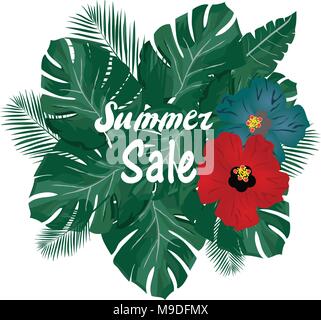 Vector Abbildung: Summer Sale mit Palm Blätter Hintergrund Stock Vektor