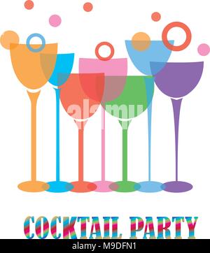 Vector Illustration der Cocktail Party mit Weingläsern Stock Vektor