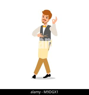 Satz von Vector Flat Style Charakter friseur Kerl in verschiedenen statischen Posen. Stock Vektor