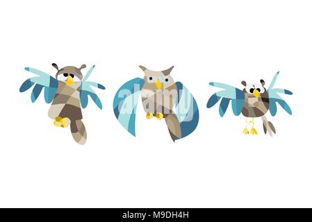 Cute Owl Bilder. Vector Illustration Satz von Eulen in origami Art Stock Vektor