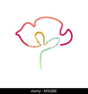 Kontinuierliche helle farbige Linie kunst der poppy flower Stock Vektor