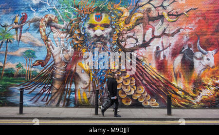 Jim's Vision Paradise Lost street art auf Hanbury Street in Spitalfields im East End von London, Großbritannien Stockfoto