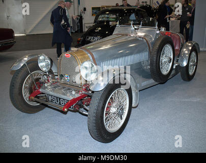 1979 Silber Teal Typ 35 Bugatti Replika Reg.-Nr. WSU 854 an der London Classic Car Show 2018 Stockfoto