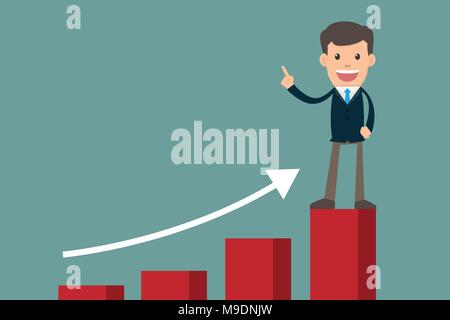 Geschäftsmann Erfolg stehen auf Graph suchen Zukunft. zeichentrickfigur Konzept Vector Illustration. Stock Vektor