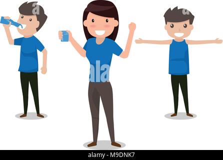 Trinkwasser für Gesundheitsversorgung und Wasser im Körper. Cartoon Charakter Gesundheit Konzept Vector Illustration. Stock Vektor
