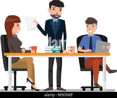 Teamarbeit und Kommunikation zwischen Mitarbeitern, freundliche Umgebung für Produktivität und Kreativität. business Mann und Frau im Büro. Cartoon Stock Vektor