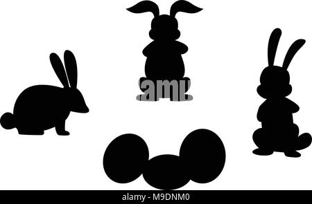 Isolierte Silhouetten von Kaninchen zu Ostern und Eier. Vector Illustration. Stock Vektor