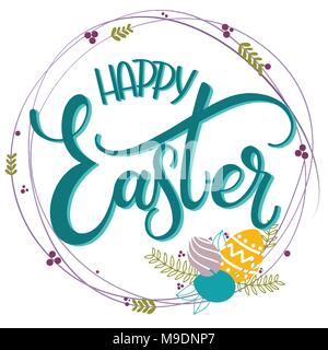 Frohe Ostern bunte Schrift. Hand Ostern Sätze geschrieben. Seasons Greetings Stock Vektor