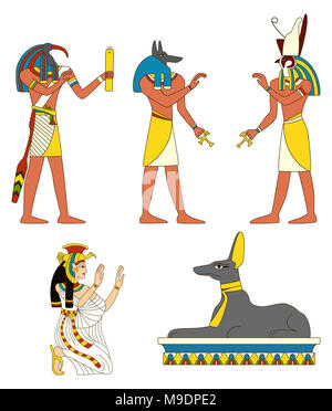 Sammlung der alten ägyptischen Götter Bilder, Thoth, Horus, Isis, Anubis, Anubis in Form von einem Schakal. EPS8 Stockfoto