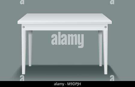 Weiße leere Tabelle mit vier Beinen und von der Seite. Stock Vektor