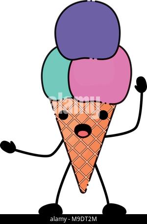 Kawaii Eis über weißen Hintergrund überrascht, farbenfrohen Design. Vector Illustration Stock Vektor