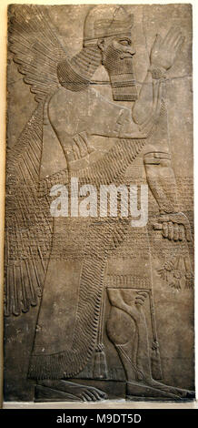 Relief mit schützenden Geist (geflügelte Genius). Von assyrischen Nord-west-Palast von Nimrud, Raum S, Tür C, ca. 865-860 v. Chr.. Stockfoto