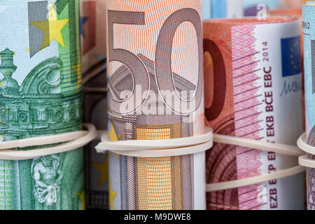 Die Euro-scheine am meisten durch Europäer sind gewohnt, die von 5 10 20 50 und 100. Stockfoto